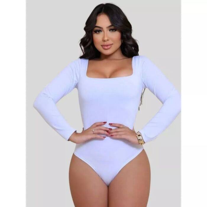 Body Feminino Manga Longa Bory Decote Quadrado